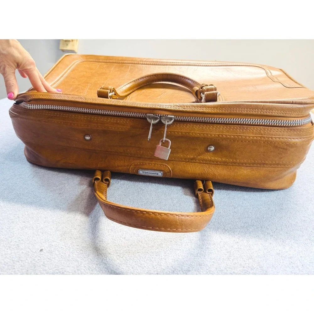 Vintage Samsonite Brown Faux Leather Carry On Luggage Travel Suitcase Retro